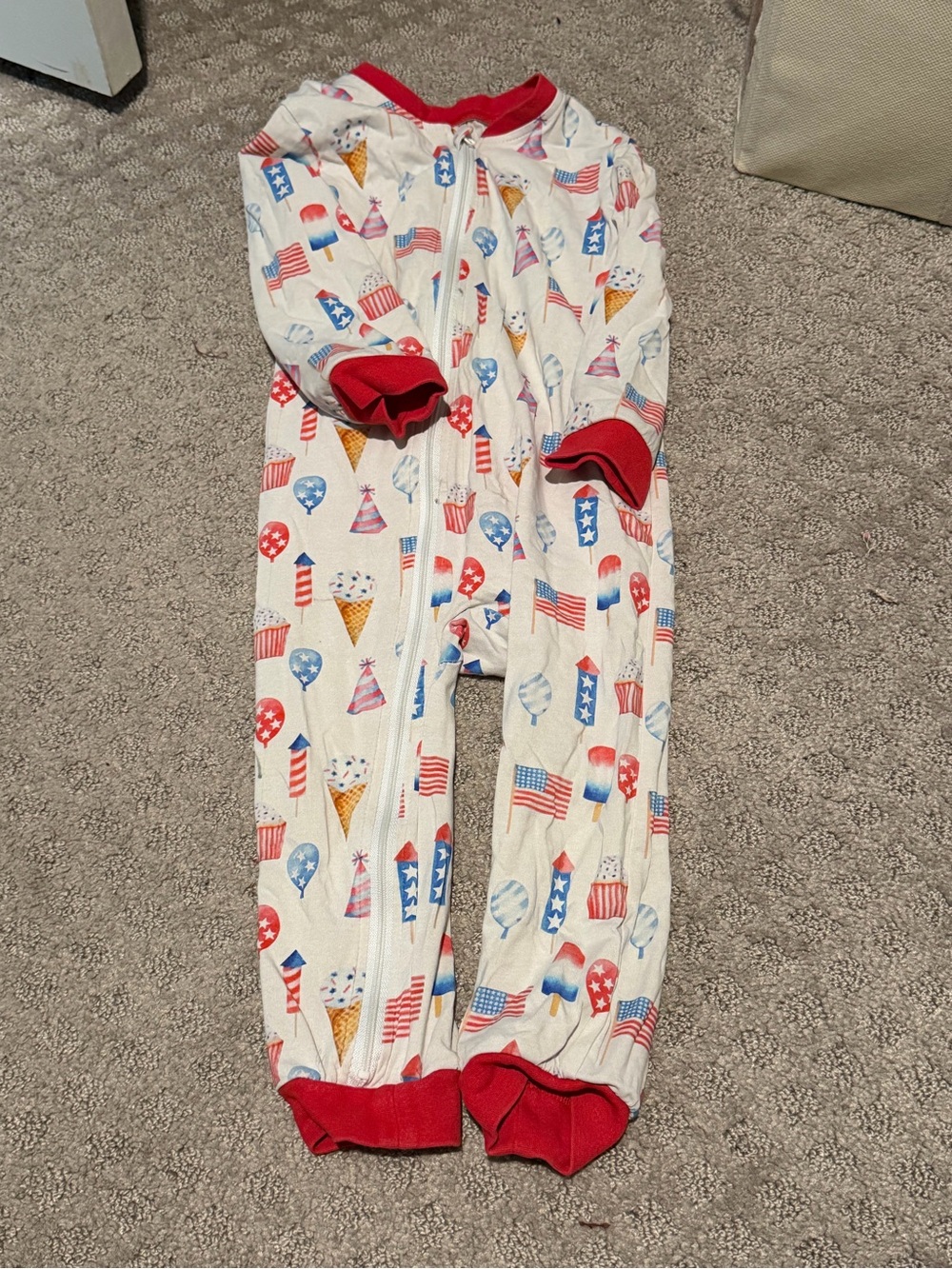 Kids Red-Trim Patriotic Print Footie Pajamas